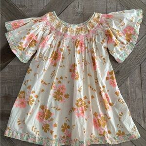 Orange and Red Ruffled Tiered Sundress with Flutter Sleeves